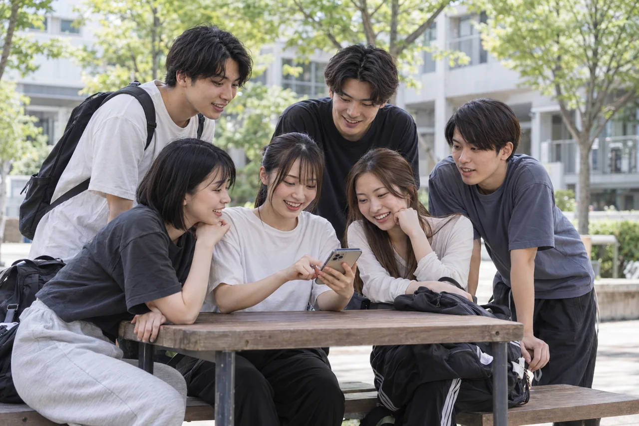 AIによる利用イメージ：ダンス仲間6人で予定を合わせ、スマホで予約。