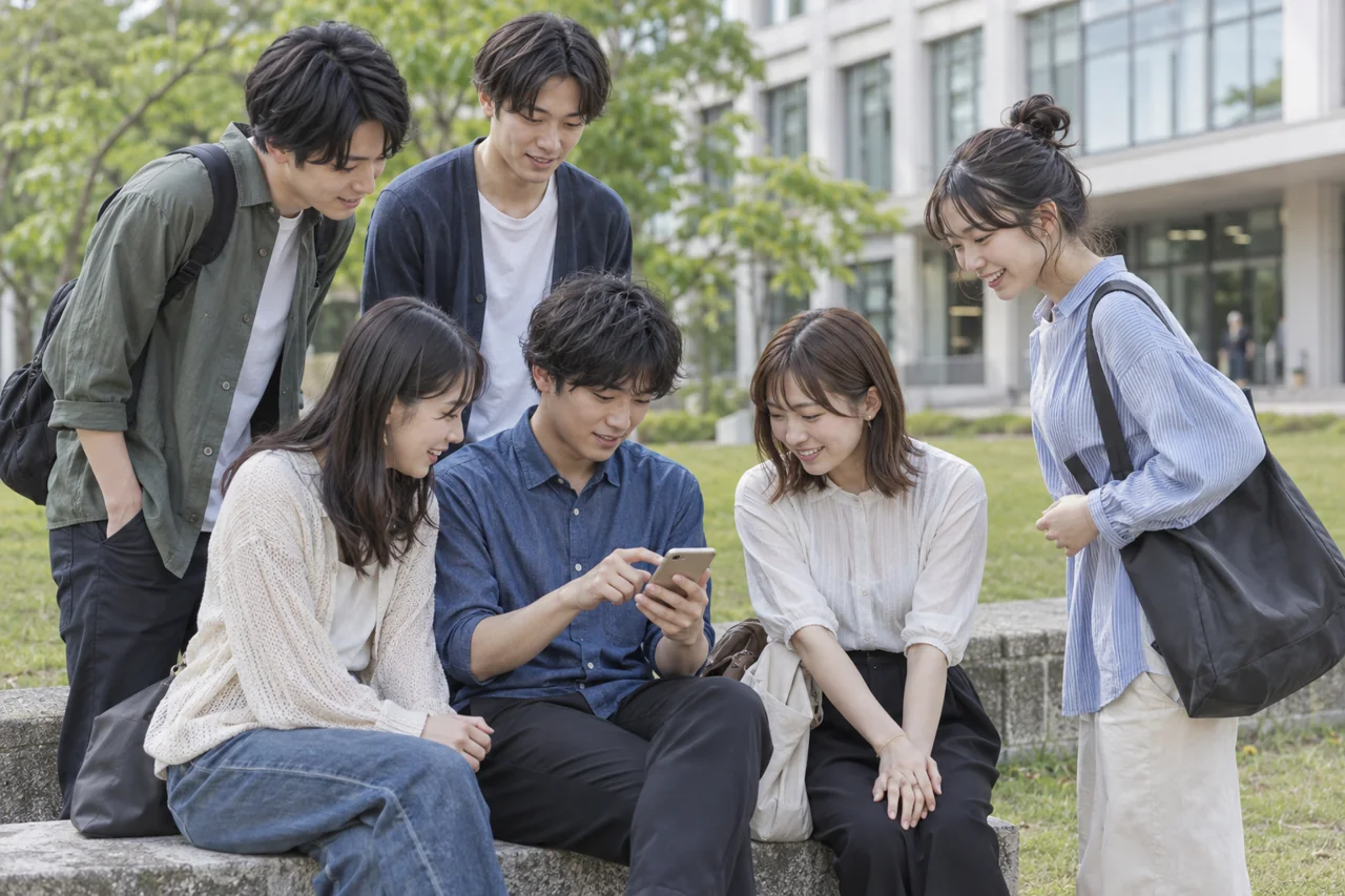 AIによる利用イメージ：仲良し6人で集まる日時を決め、スマホで予約。